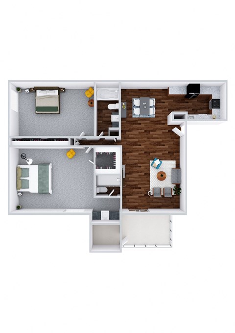 Floor plan for 2 beds, 2 baths, 1062 sqft
